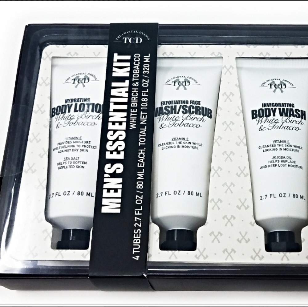 Tri-Coastal Mens Essential Kit, White Birch & Tobacco 4pcs Set